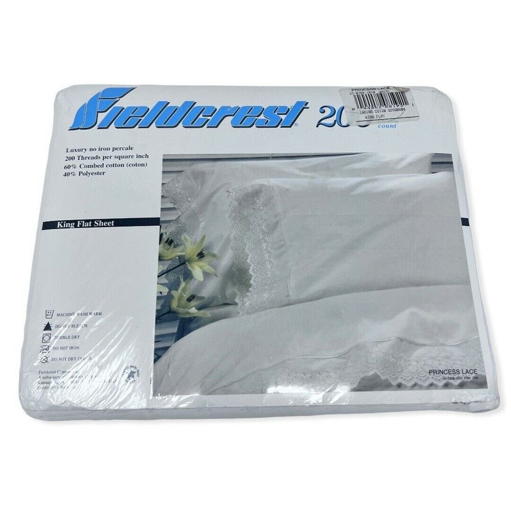Vintage Fieldcrest Cannon White Princess Lace King Size Flat‎ Sheet